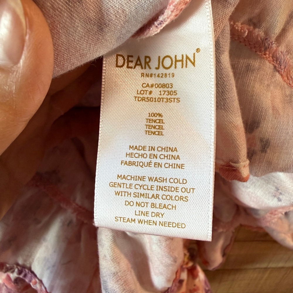 Dear John Pink‎ Floral Tiered Mini Dress XS Smocked Cottagecore - Picture 7 of 16